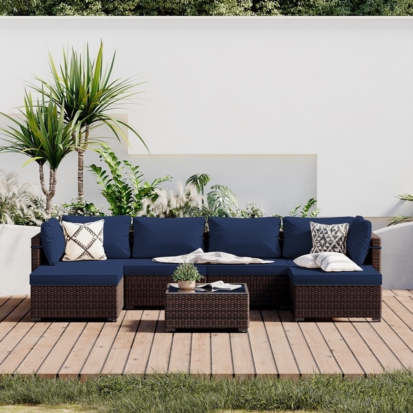 UPHA 6Person Outdoor Furniture Set Patio Wicker Conversation Set with Coffee Table and Cushions