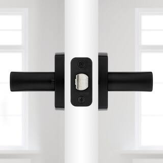 Kwikset Tripoli Matte Black Privacy BedBath Door Lever with Soft Modern Rose 730TPLMDT5146AL