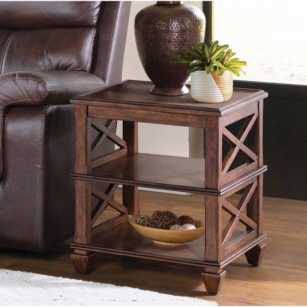 Bridgton Square Wood End Table With 2 Shelves Cherry Alaterre Furniture