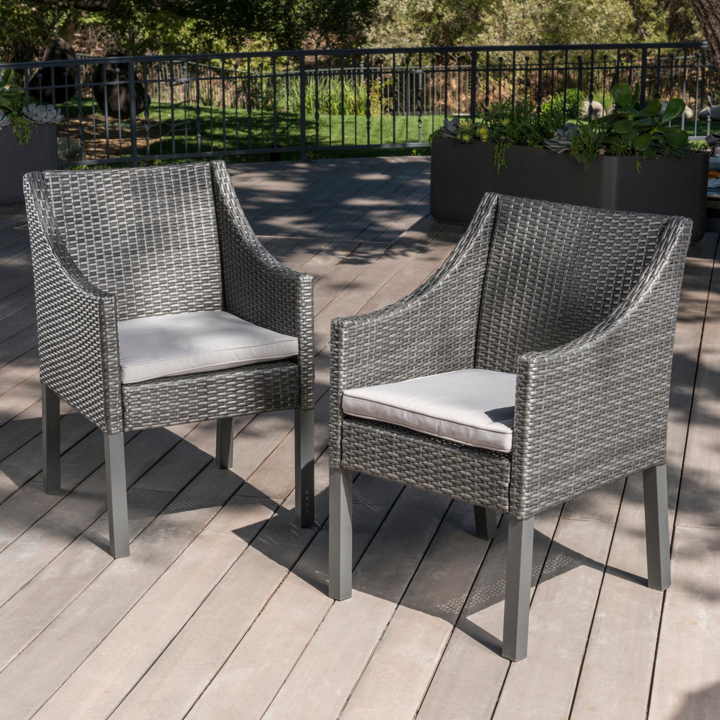 Antioch Outdoor Wicker Dining Chairs with Water Resistant Cushions (Set of 2)