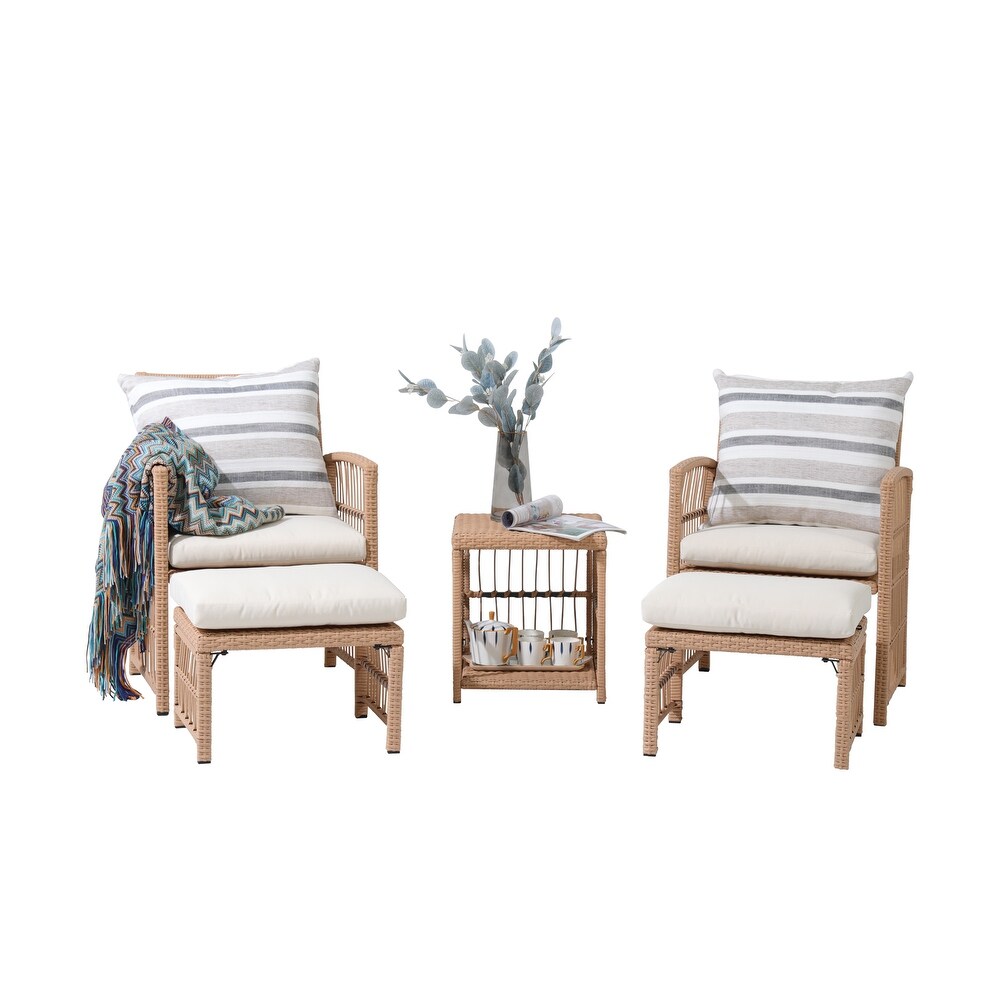 Outdoor 5 Piece Rattan Conversation Set with Cushion