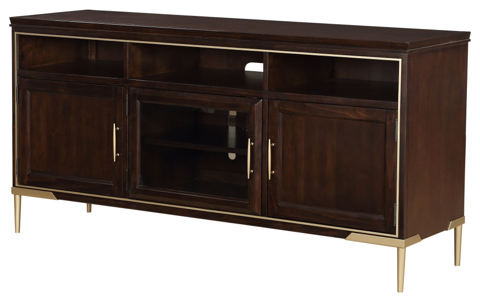 19 quotX 64 quotX 32 quotCherry Metal Wood TV Stand   Midcentury   Entertainment Centers And Tv Stands   by HomeRoots  Houzz