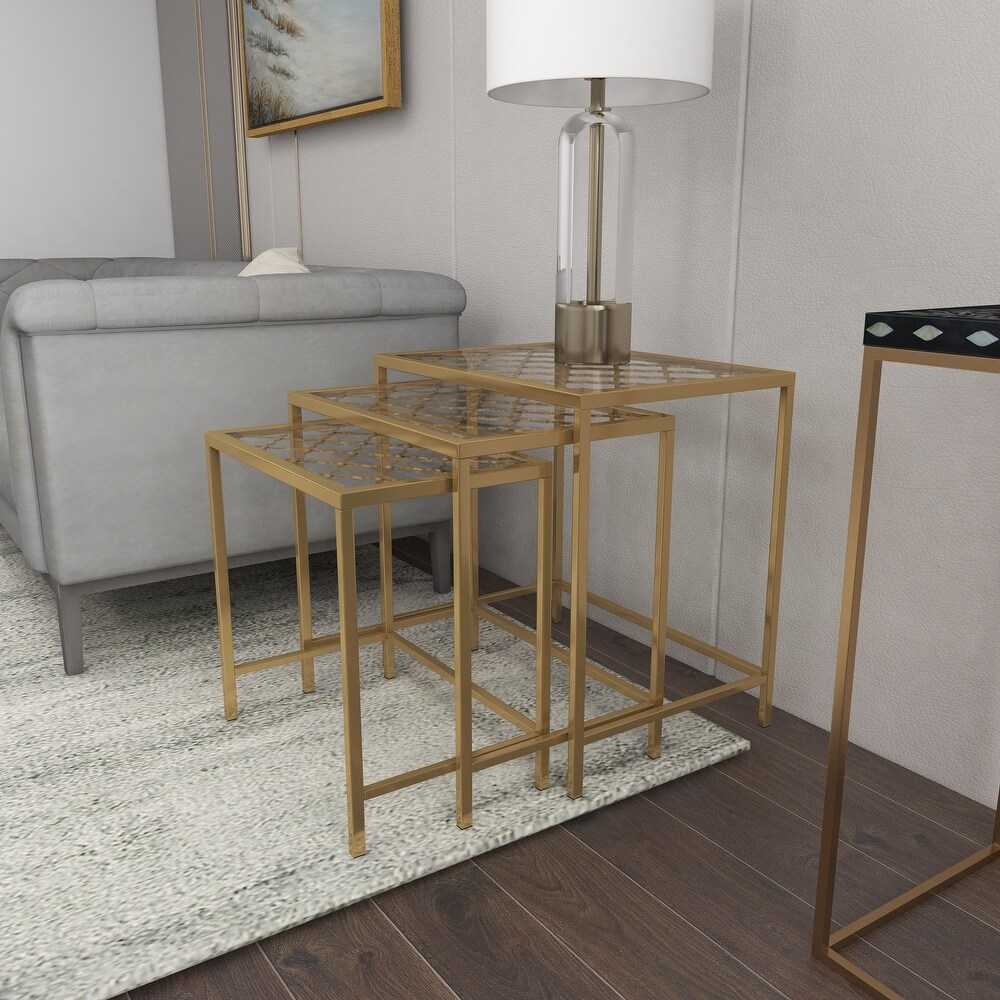 Gold Metal Contemporary Accent Table with Clear Glass Top (Set of 3)