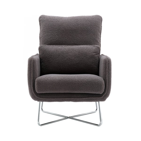 Modern Comfy Leisure Accent Chair， Teddy Short Plush Particle Velvet Armchair with Lumbar Pillow for Living Room， Office