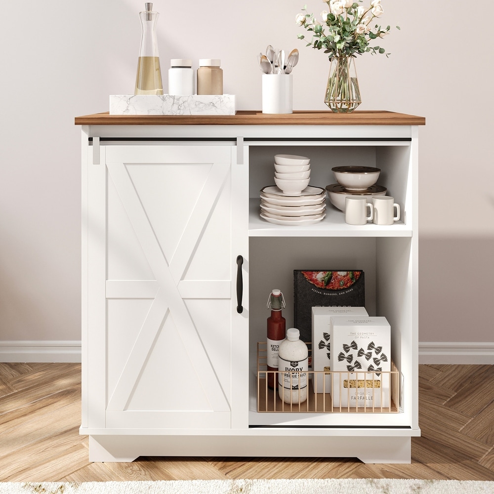 Farmhouse Sideboard Buffet Storage Cabinet Sliding Doors Kitchen Console