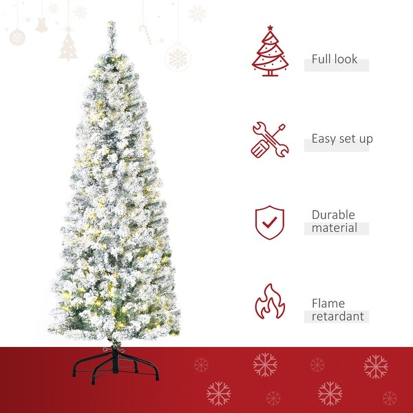 6ft PreLit SnowFlocked Slim Douglas Fir Artificial Christmas Tree with Realistic Branches，250 LED Lights and 462 Tips