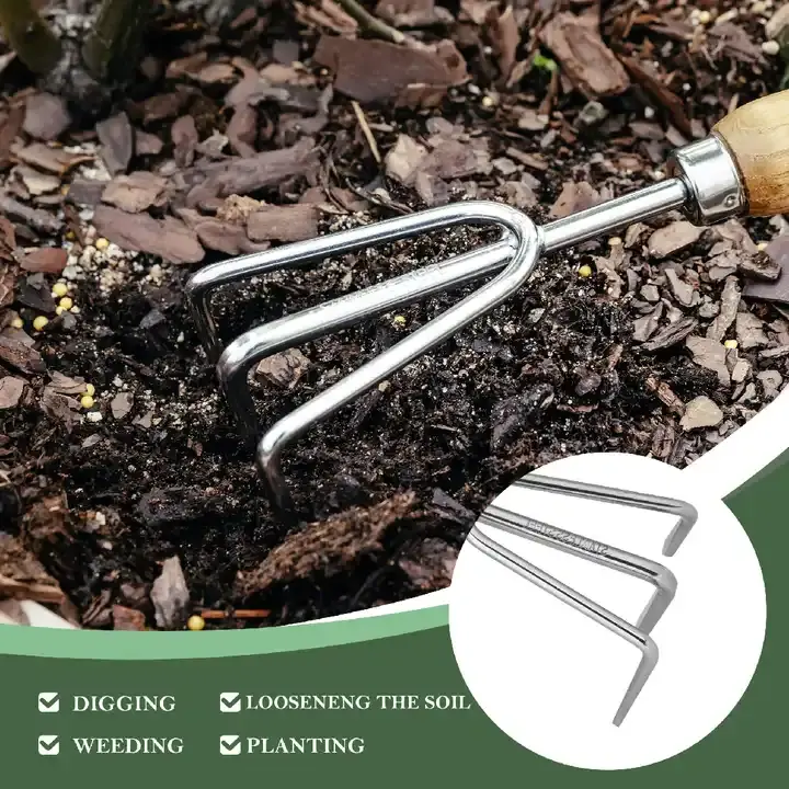 EZARC  Heavy Duty Stainless Steel Garden Hand Cultivator Premium Hand Rake for Tilling Soil