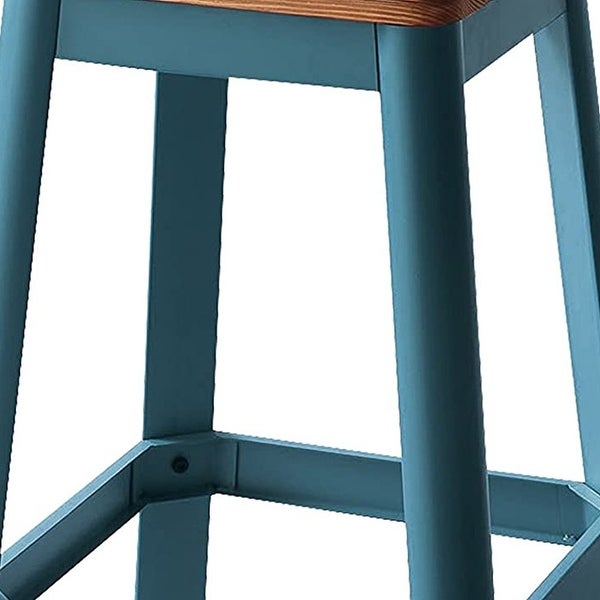 Contrast Teal and Natural Wood Bar Stool - 18