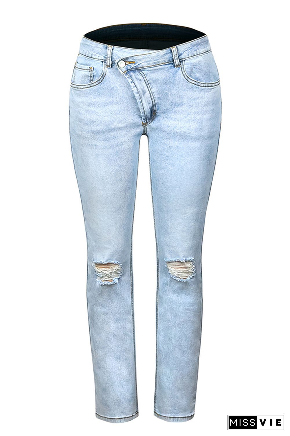 Light Blue High Waist Ripped Skinny Jeans