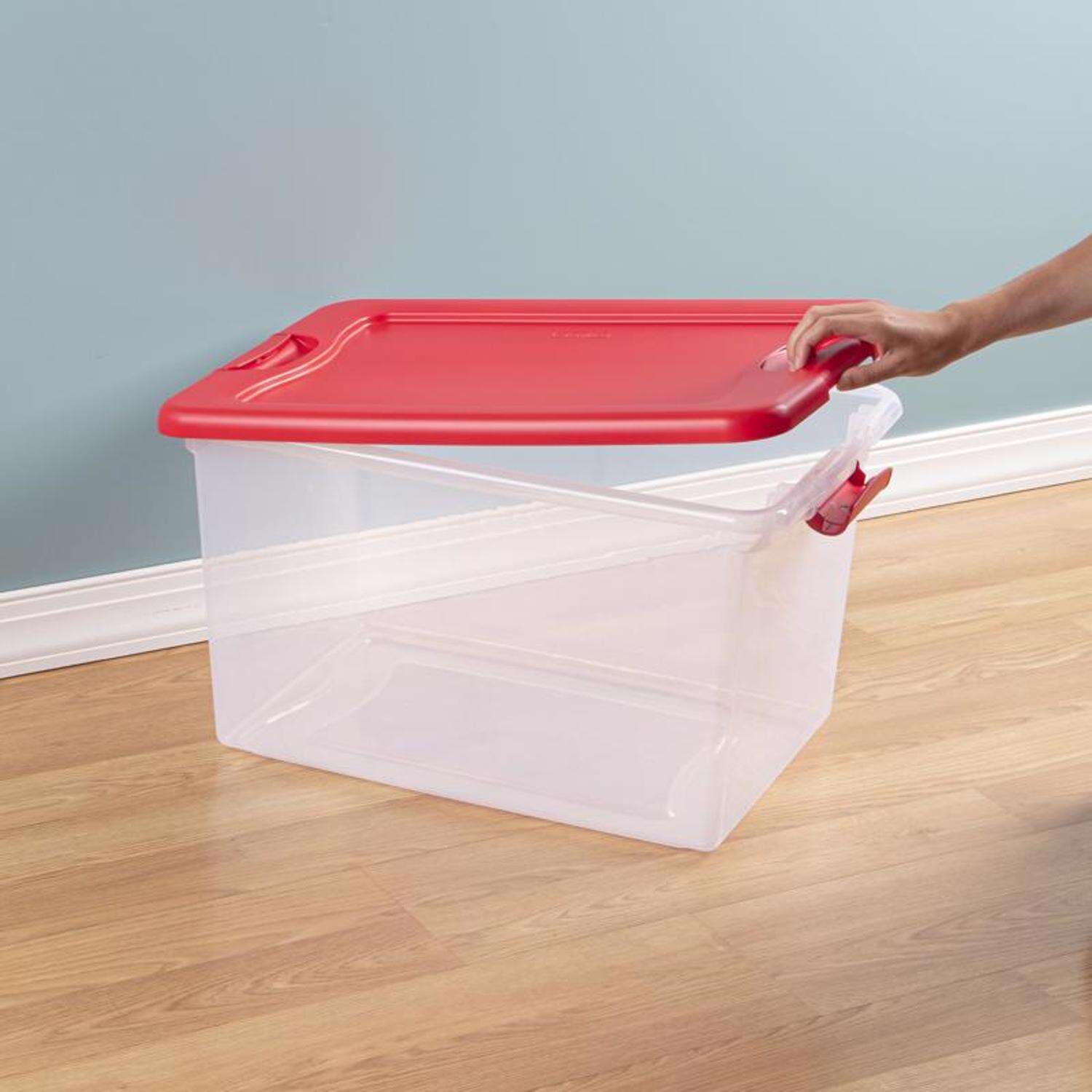 Sterilite 64 qt Clear/Red Latching Storage Box 13.5 in. H X 23.75 in. W X 16 in. D💝(LAST DAY CLEARANCE SALE 70% OFF)