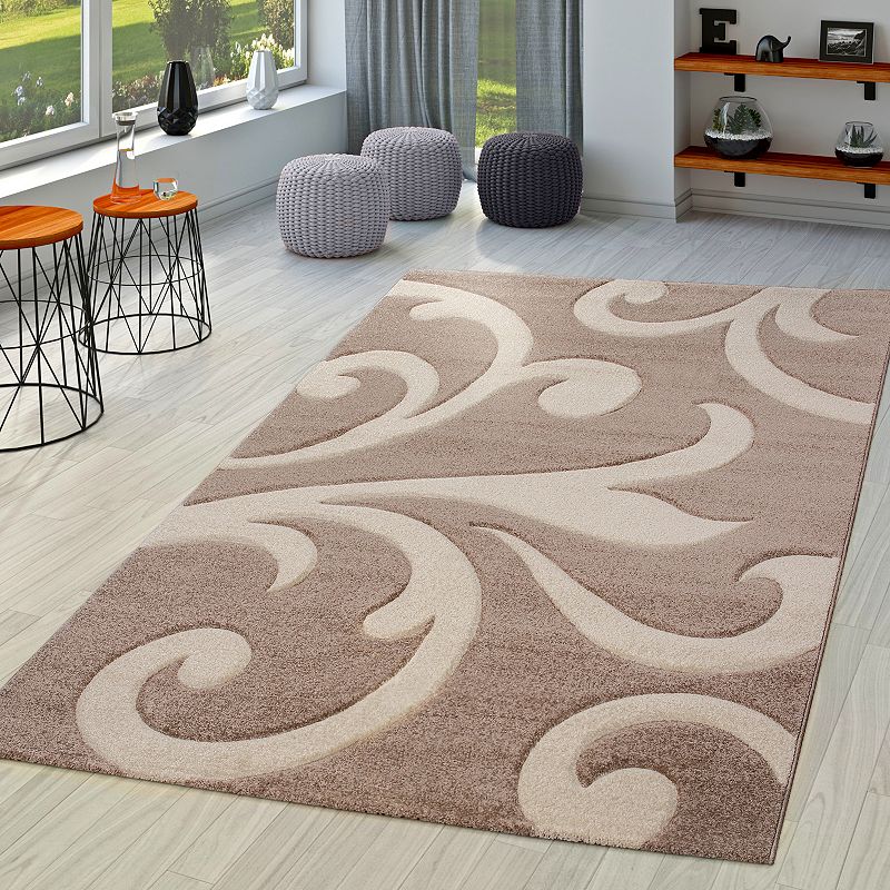 Modern Area Rug Floral Pattern with Contour Cut