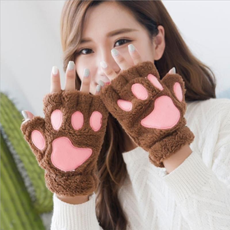 Women Winter Warm Half Finger Gloves