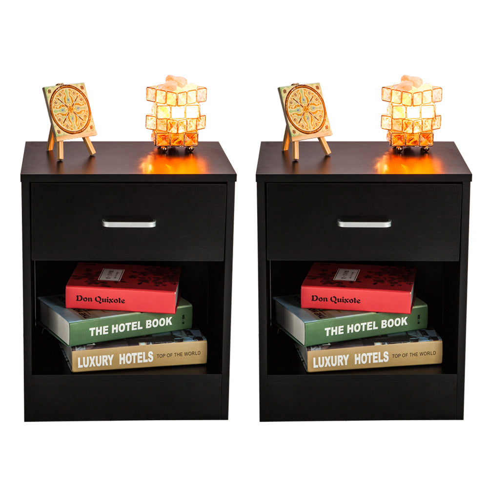 Set of 2 Nightstand End Tables, CASEMIOL Bedside Table for Kids or Adults with Drawer and Shelf Bedside Tables Living Room Furniture, Black