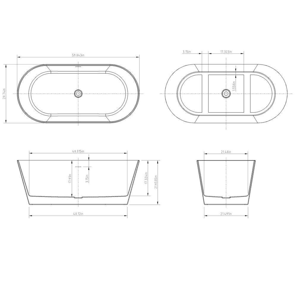 AKDY 60 in. Fiberglass Freestanding Flat Bottom Non-Whirlpool Bathtub in Matte Black with Tub Filler Combo BT0600-2-42