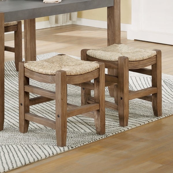 The Gray Barn Enchanted Acre 18-inch Wood Stools with Rush Seats (Set of 2)