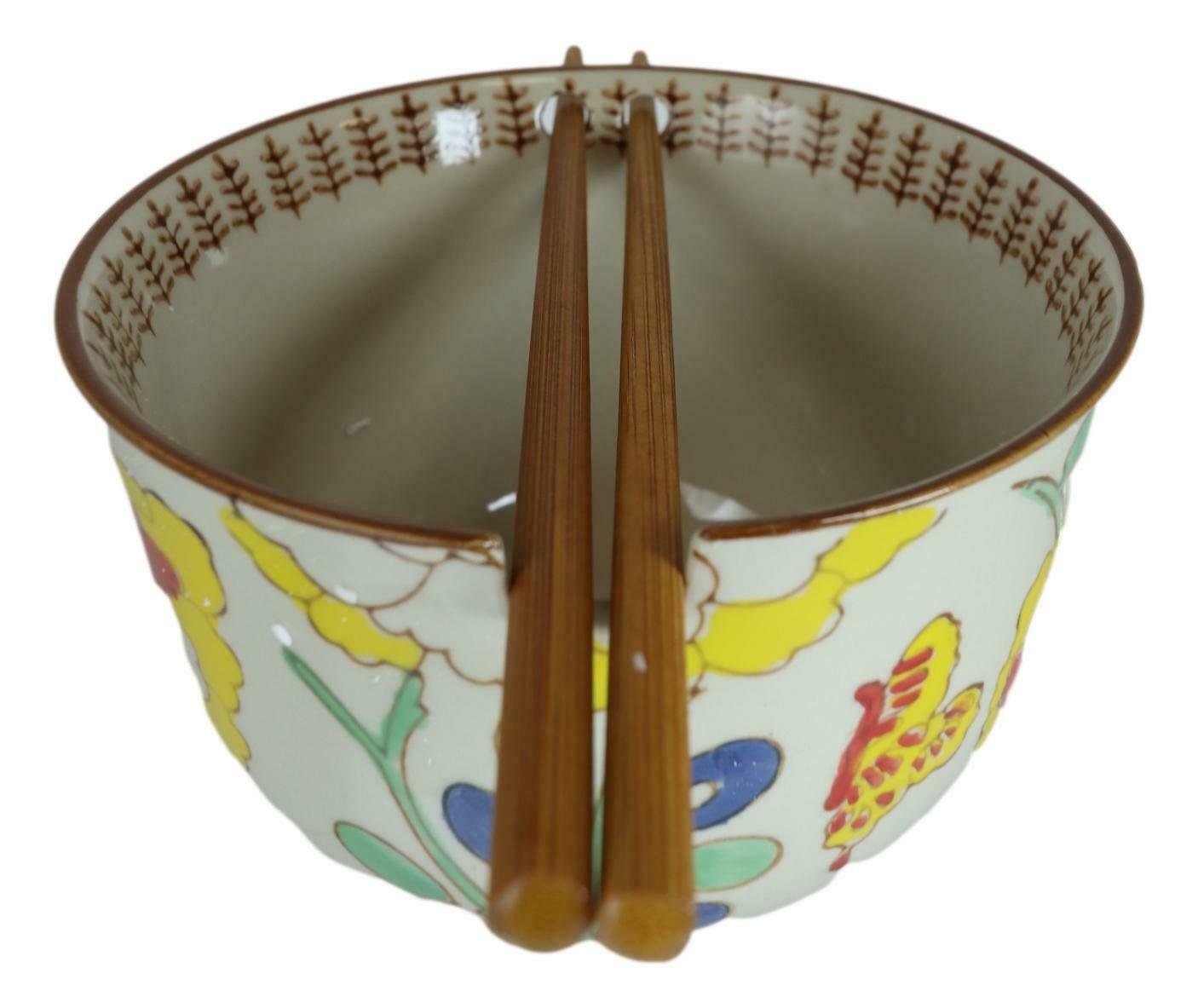 1 Japanese Design Ceramic Ramen Noodles Bowl and Chopsticks Set Spring Flower Bloom EBR02