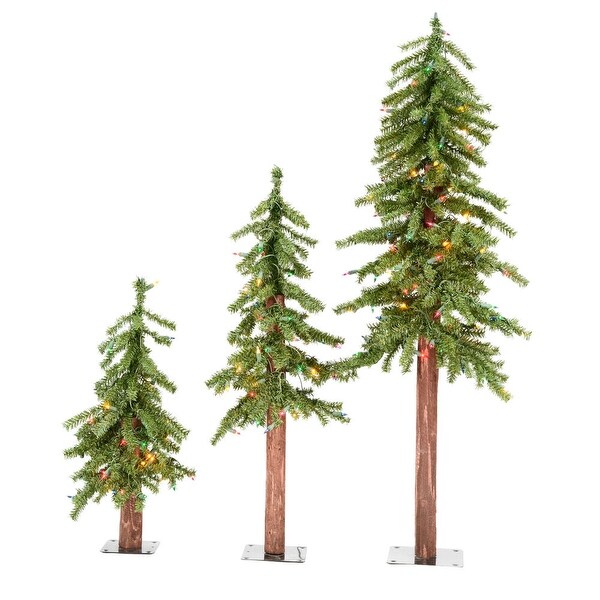 Vickerman 2' 3' 4' Natural Alpine Artificial Christmas Tree Set，Multicolored LED Lights，Set of 3