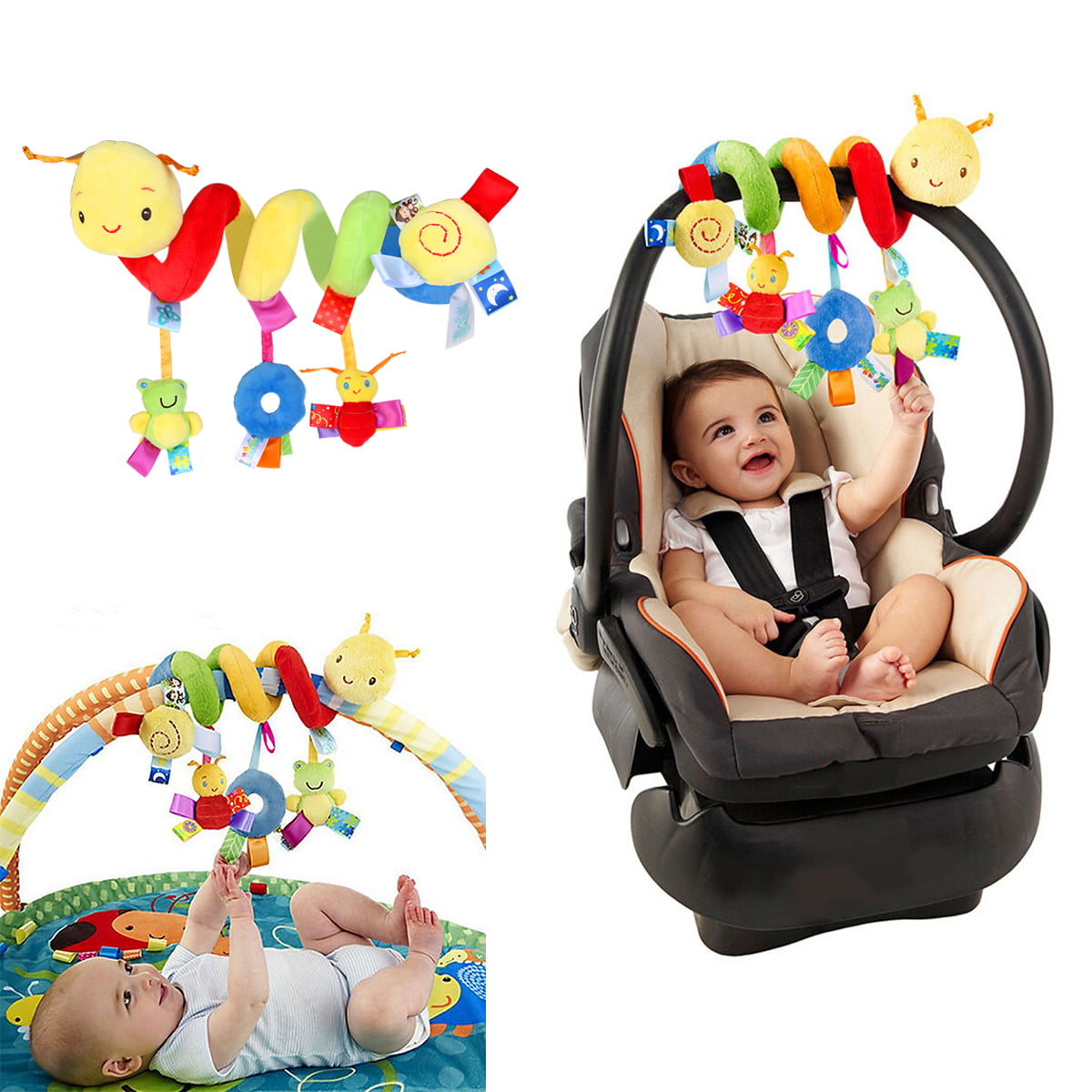 Pixnor Baby Car Seat Toy Crib Cot Pram Hanging Rattles Spiral Stroller Toys with Ringing Bell