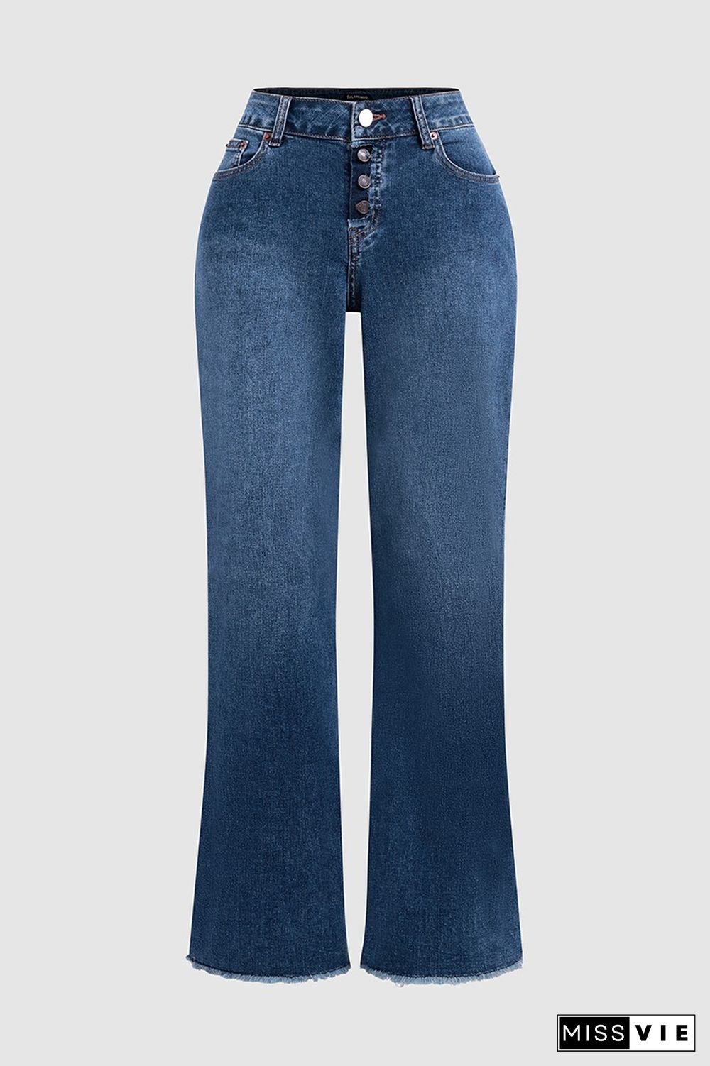 Button Fly Mid Waist Straight Leg Jeans