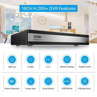 ZOSI H.265+ 16-Channel 1080p 4TB DVR Security Camera System with 8 Wired Dome Cameras Human Detection Remote Access 16CK-418W8S-40-US