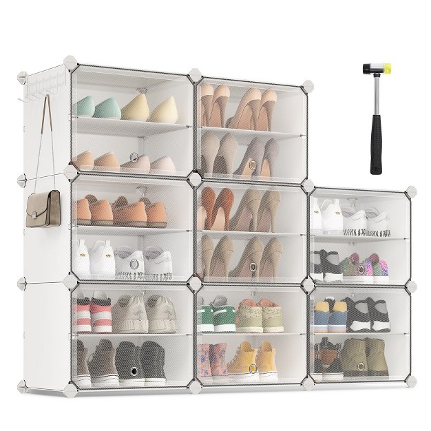 Songmics Shoe Rack 8 Cubes Shoe Organizer With Doors 32 Pair Plastic Shoe Storage Cabinet White