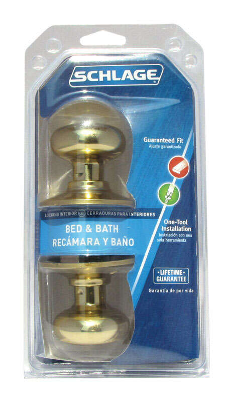 Schlage Plymouth Bright Brass Privacy Lockset 1-3/4 in.