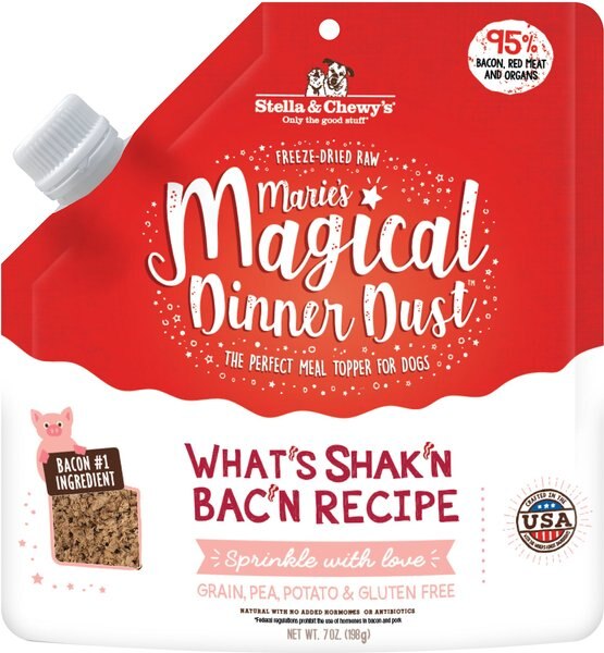 Stella and Chewy's Marie's Magical Dinner Dust What's Shak'n Bac'n Recipe Freeze-Dried Raw Dog Food Topper， 7-oz bag