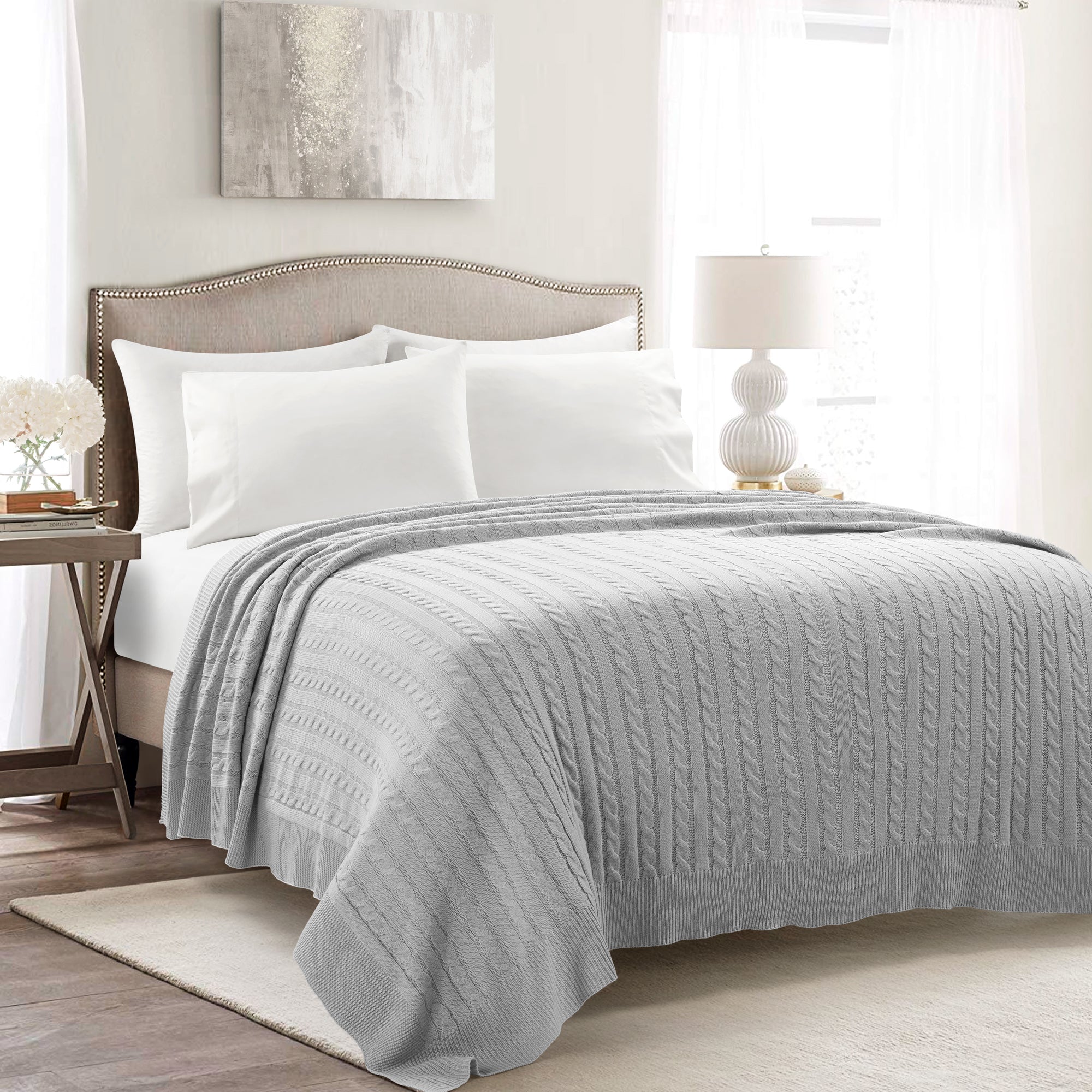 The Victoria Bundle: Crinkle Textured Dobby Comforter Set + Cable Soft Knitted Blanket