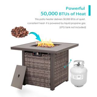 Nuu Garden 32 in. Square Wicker Fire Pit Table Outdoor Propane Gas Fire Pit Table Brown AF018