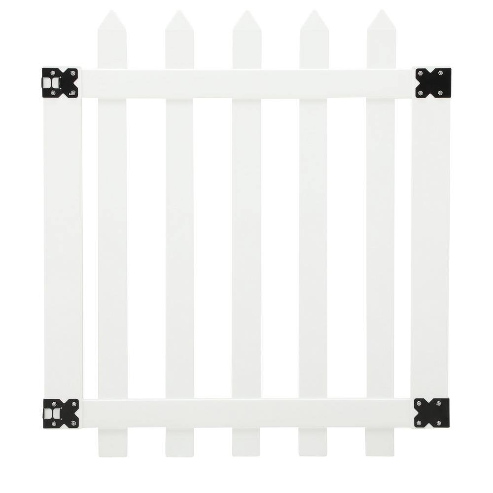 Veranda Glendale 3.5 ft. W x 4 ft. H White Vinyl Spaced Picket Fence Gate with 3 in. Pointed Pickets 181981