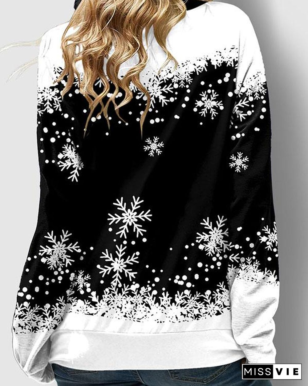 Drawstring Christmas Snowflake Print 4 Colors Sweatshirt