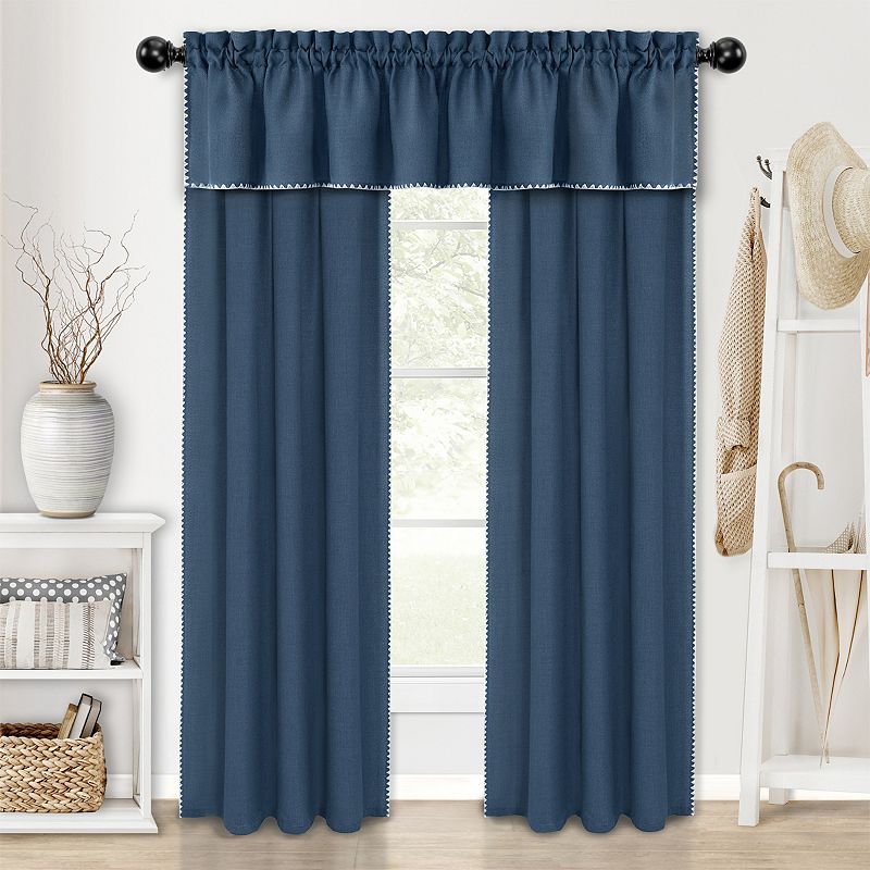 Kate Aurora Complete Coastal Hamptons Living Rod Pocket Textured Semi Sheer 3 Piece Window Curtain and Valance Set