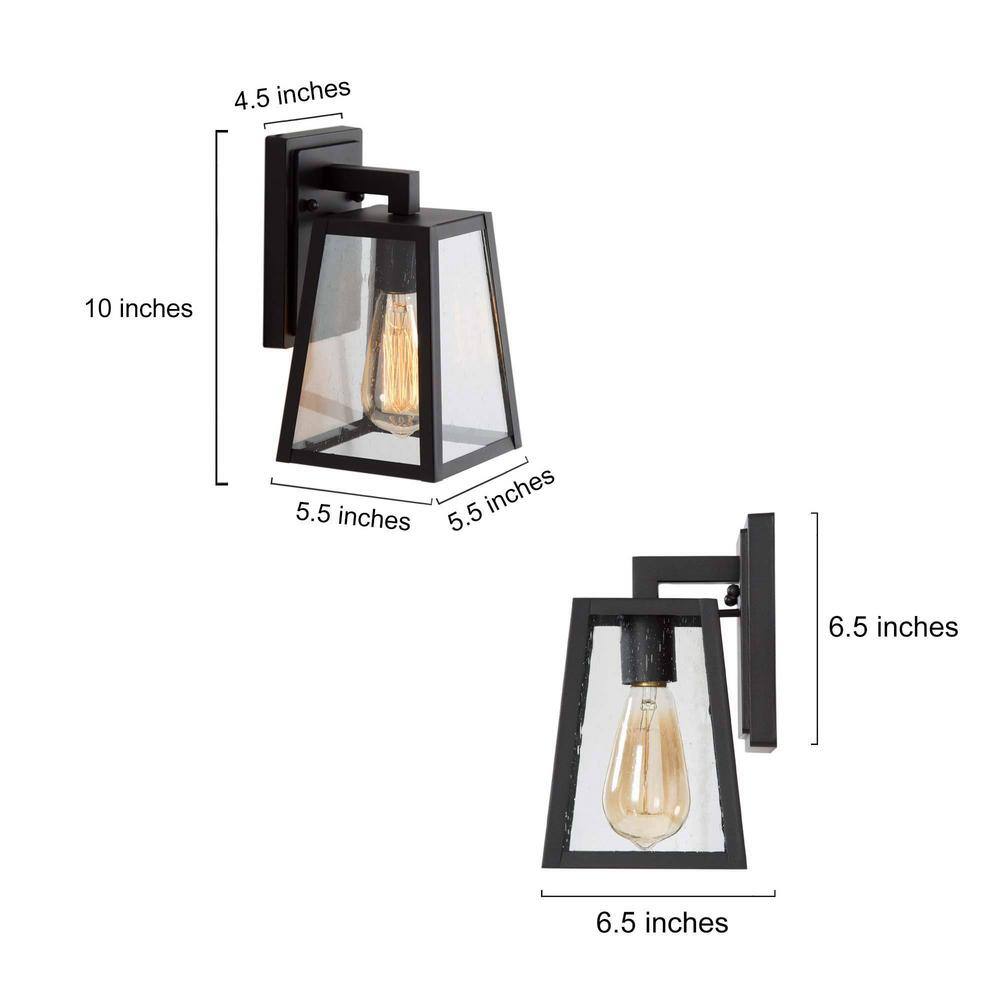 LNC Modern Matte Black 1-Light Lantern Outdoor Sconce Industrial Linear Outdoor Wall Light with Seeded Glass Shade REQVUNHD1411987