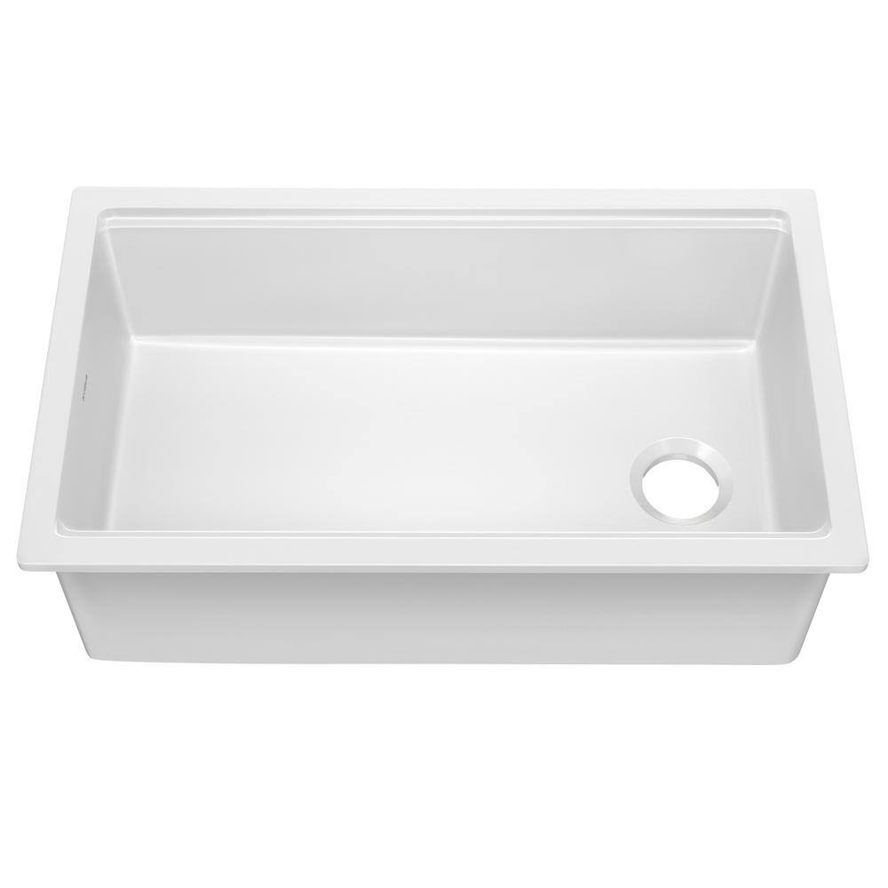 KRAUS Turino Gloss White Fireclay 33 in. Single Bowl Drop-InUndermount Workstation Kitchen Sink KFDW1-33GWH