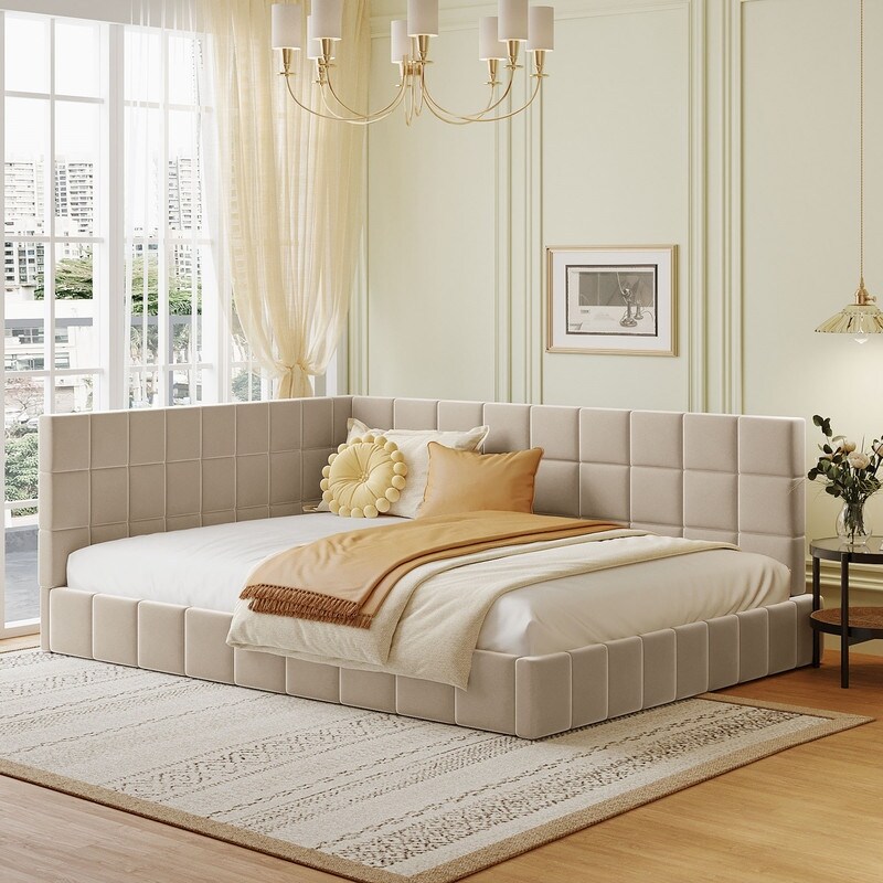 Full Size Upholstered Daybed/Sofa Bed Frame Beige