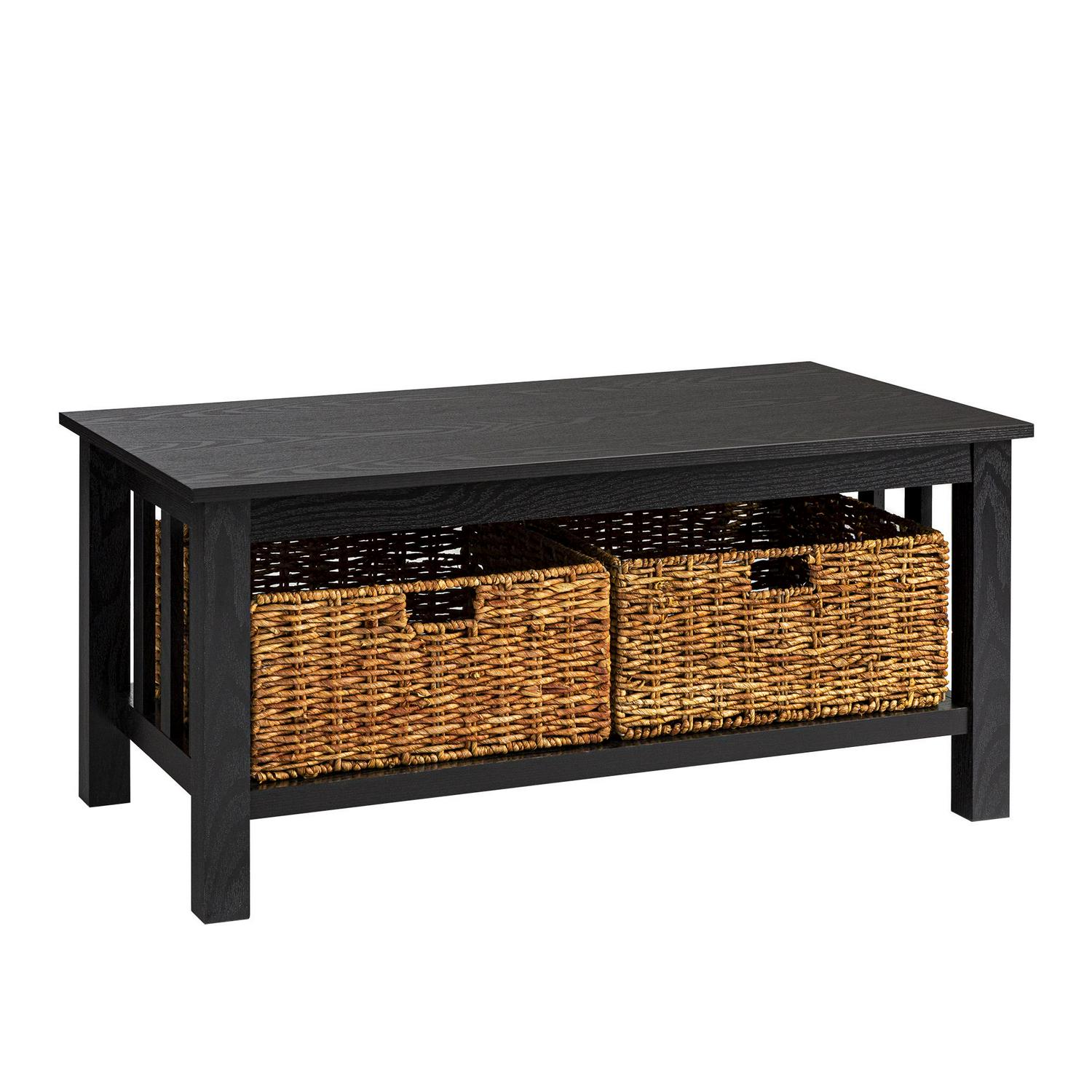 Woven Paths Traditional Storage Coffee Table with Bins， Black