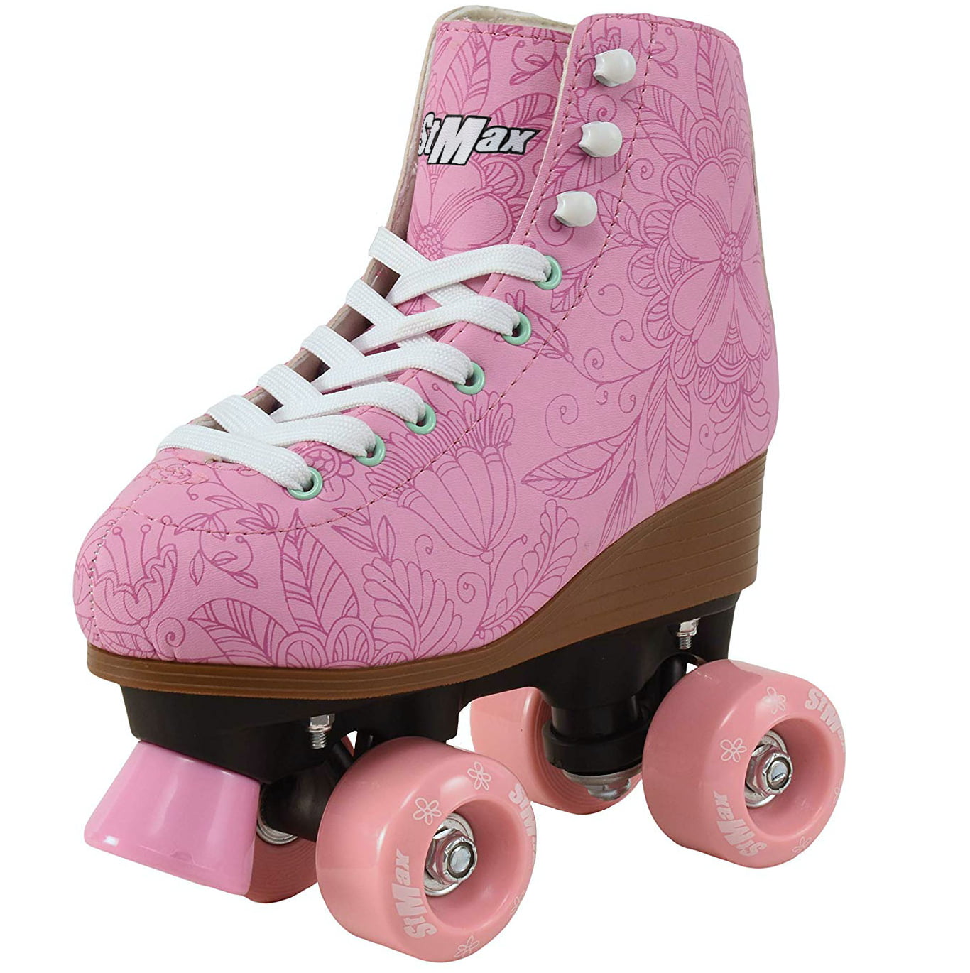 Quad Roller Skates for Girls and Women Size 7 Adult Pink Flower Outdoor Indoor and Rink Skating Classic Hightop Fashionable Design