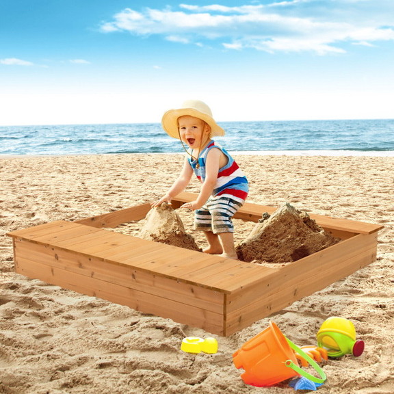 Costway 85602149 Kids Wooden Sandbox with Bench Se...