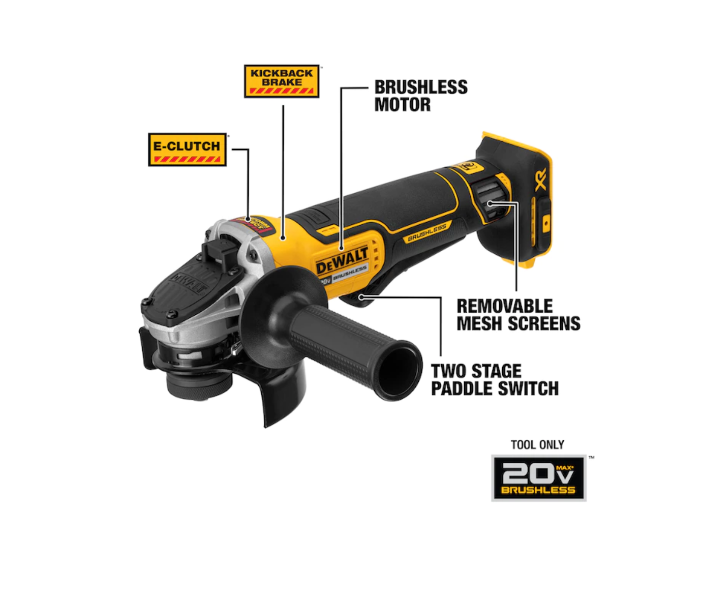 DEWALT DCG413B XR 4.5-in 20-volt Max-Amp Paddle Switch Brushless Cordless Angle Grinder