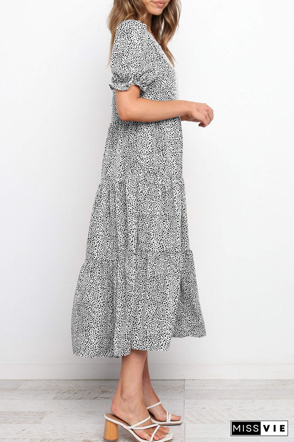 Fashion Casual Print Split Joint O Neck A Line Dresses