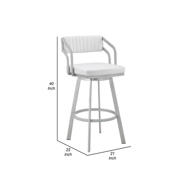 Lyla 30 Inch Metal Bar Stool， Swivel， Vegan Faux Leather