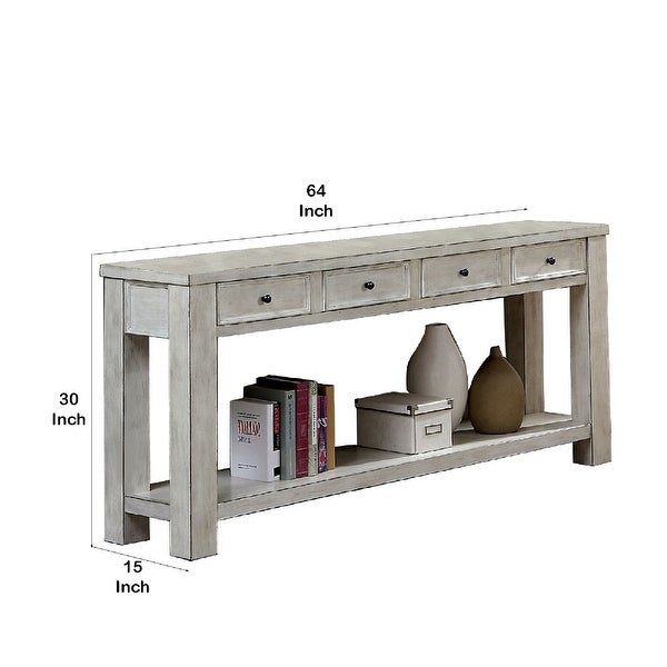 Transitional Wooden Console Table with 4 Drawers and Open Shelf， White