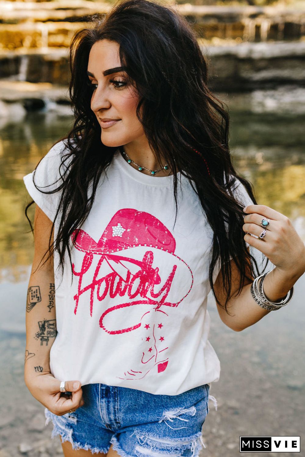 White Rhinestone Howdy Graphic Tee