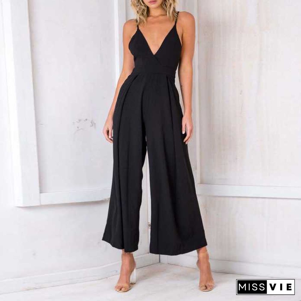 Formal Sleeveless Wrap Front Wide Leg Palazzo Jumpsuit