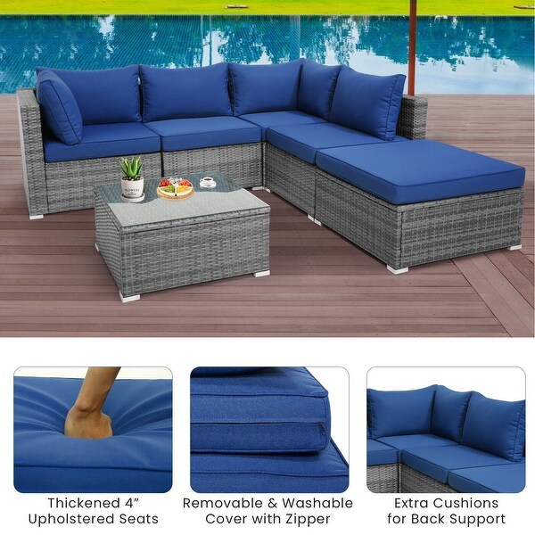 Gymax 6PCS Patio Rattan Sectional Sofa Set Conversation Furniture Set