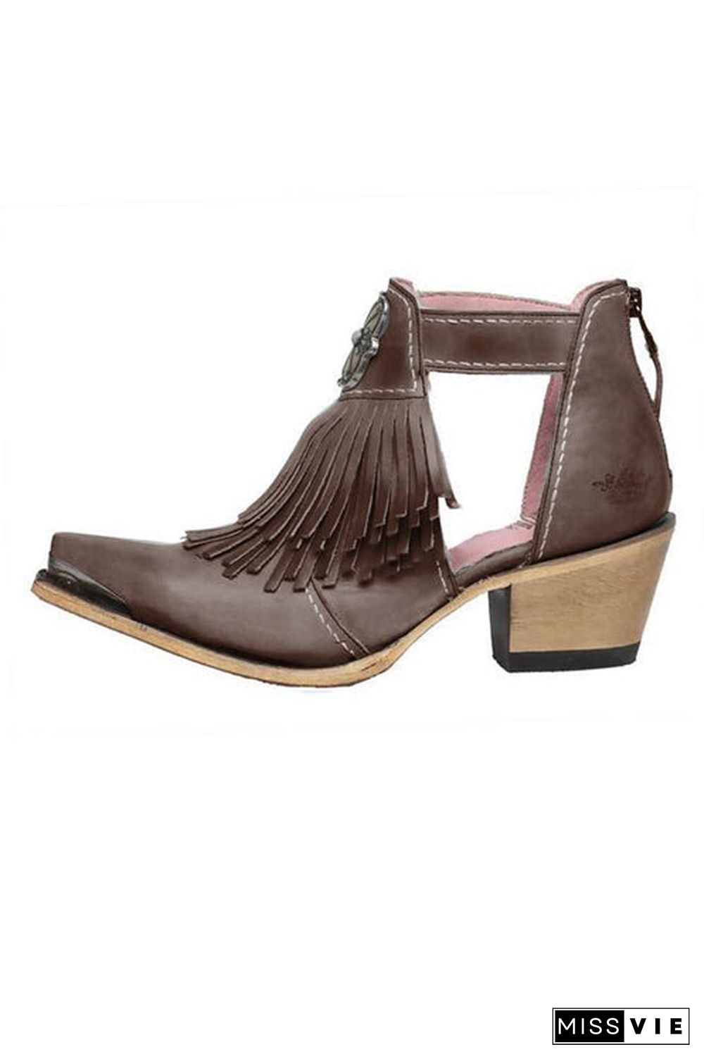 Hollow Tassels Chunky Heels Ankle Boots