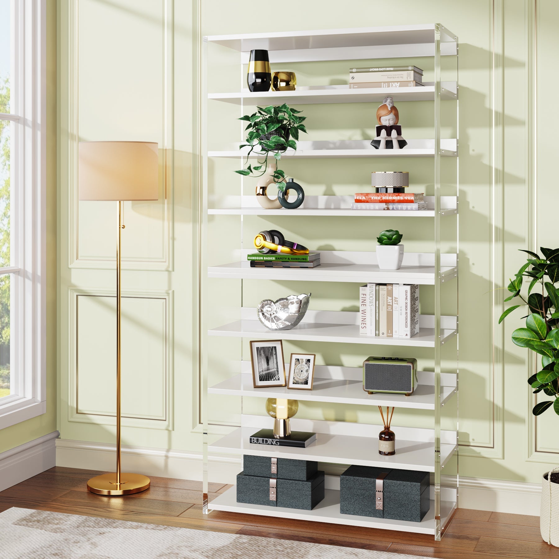 8-Tier Bookshelf, Acrylic Bookcase Storage Display Shelf