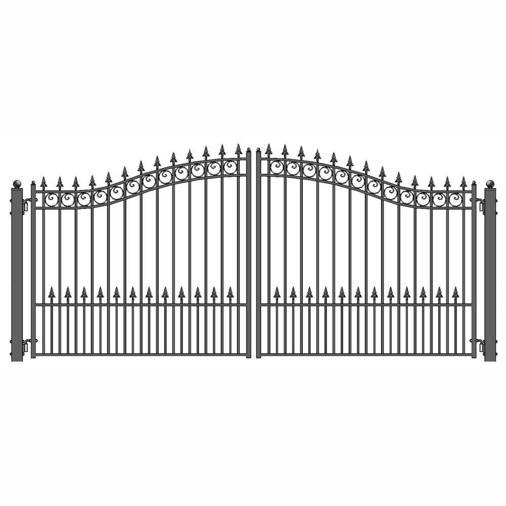 ALEKO Prague Style 12 ft. x 6 ft. Black Steel Dual Swing Driveway Fence Gate DG12PRAD-HD