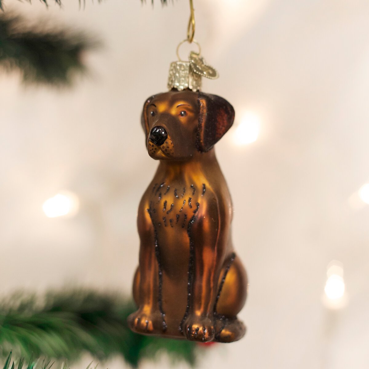 Old World Christmas Chocolate Labrador Retriever Glass Tree Ornament