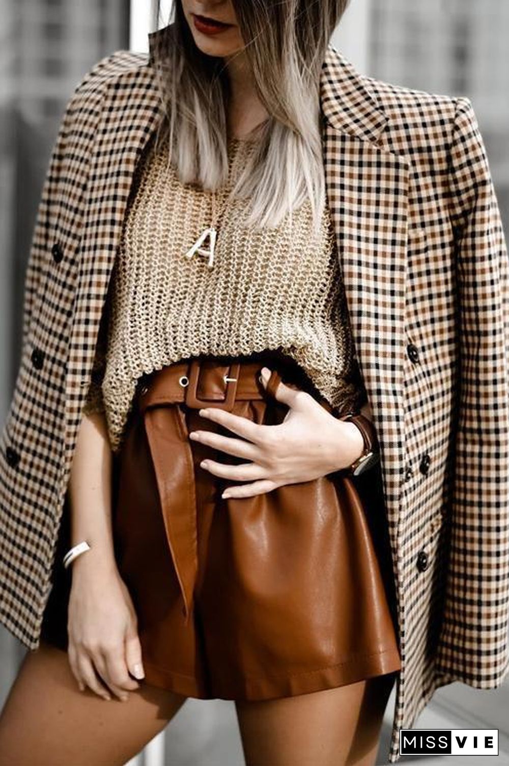 Plaid Button Long Sleeve Blazer